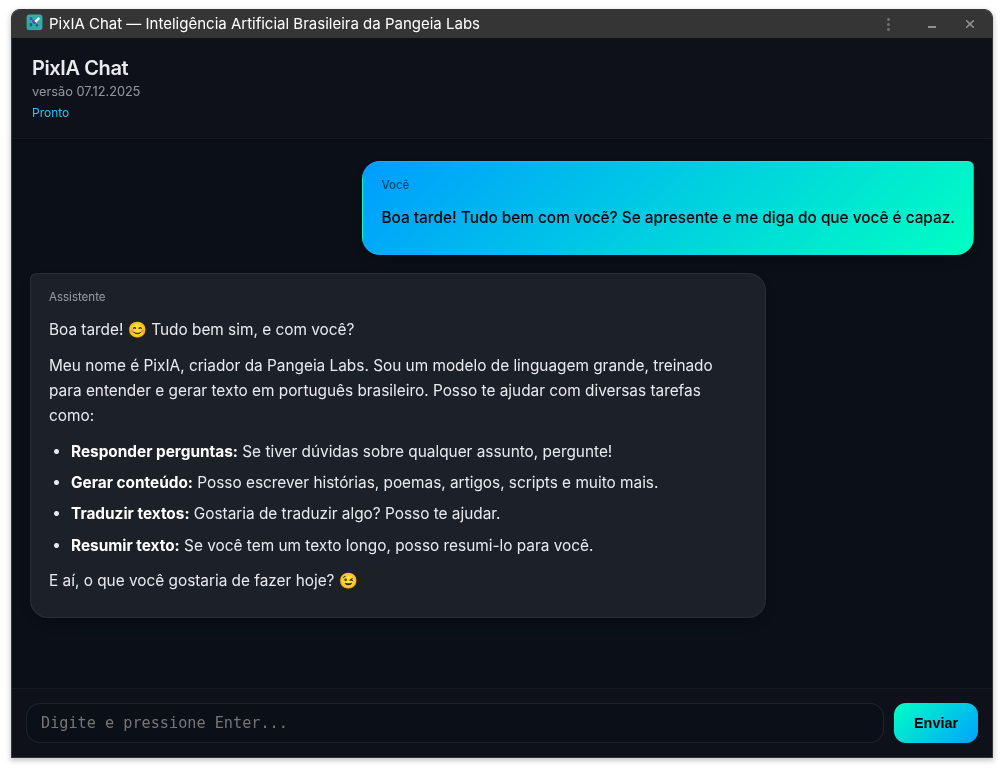 Preview do site PixIA Chat (Demonstração da alternativa brasileira ao ChatGPT)