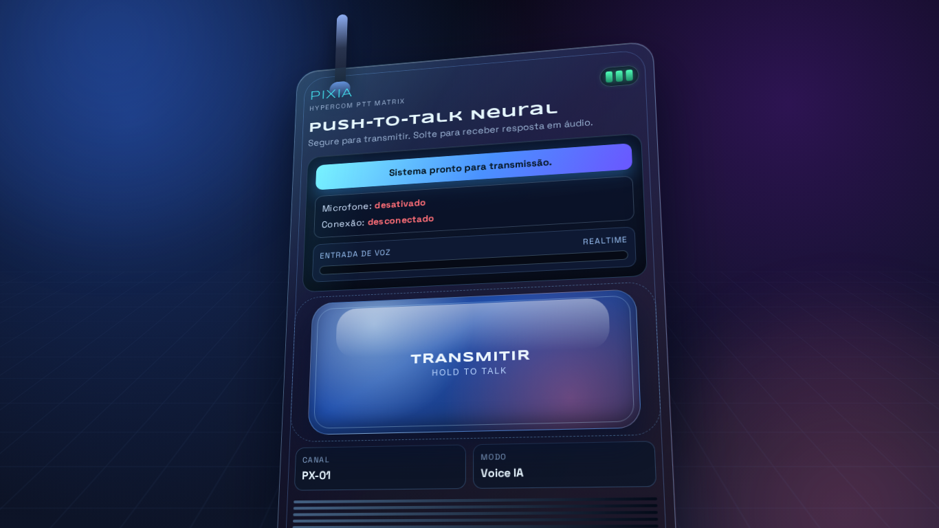 Preview do site PixIA PTT (APP de demonstarção de conversa via voz com a IA brasileira PixIA)