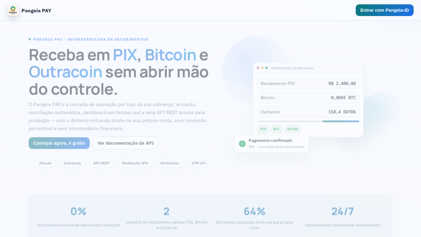 Preview do site Pangeia PAY (Receba pix e cripto em seu site/app sem tarifas!)
