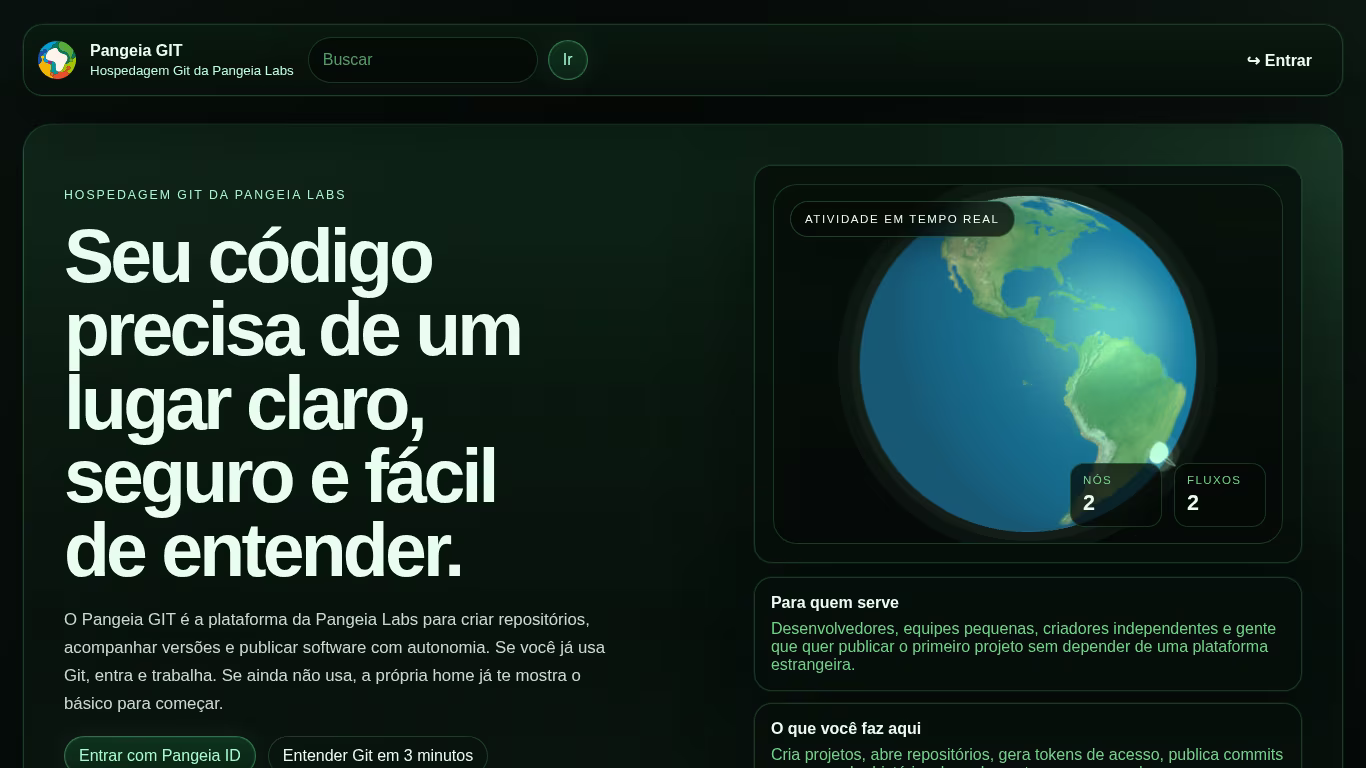 Preview do site Pangeia GIT (Alternativa brasileira ao GitHub)