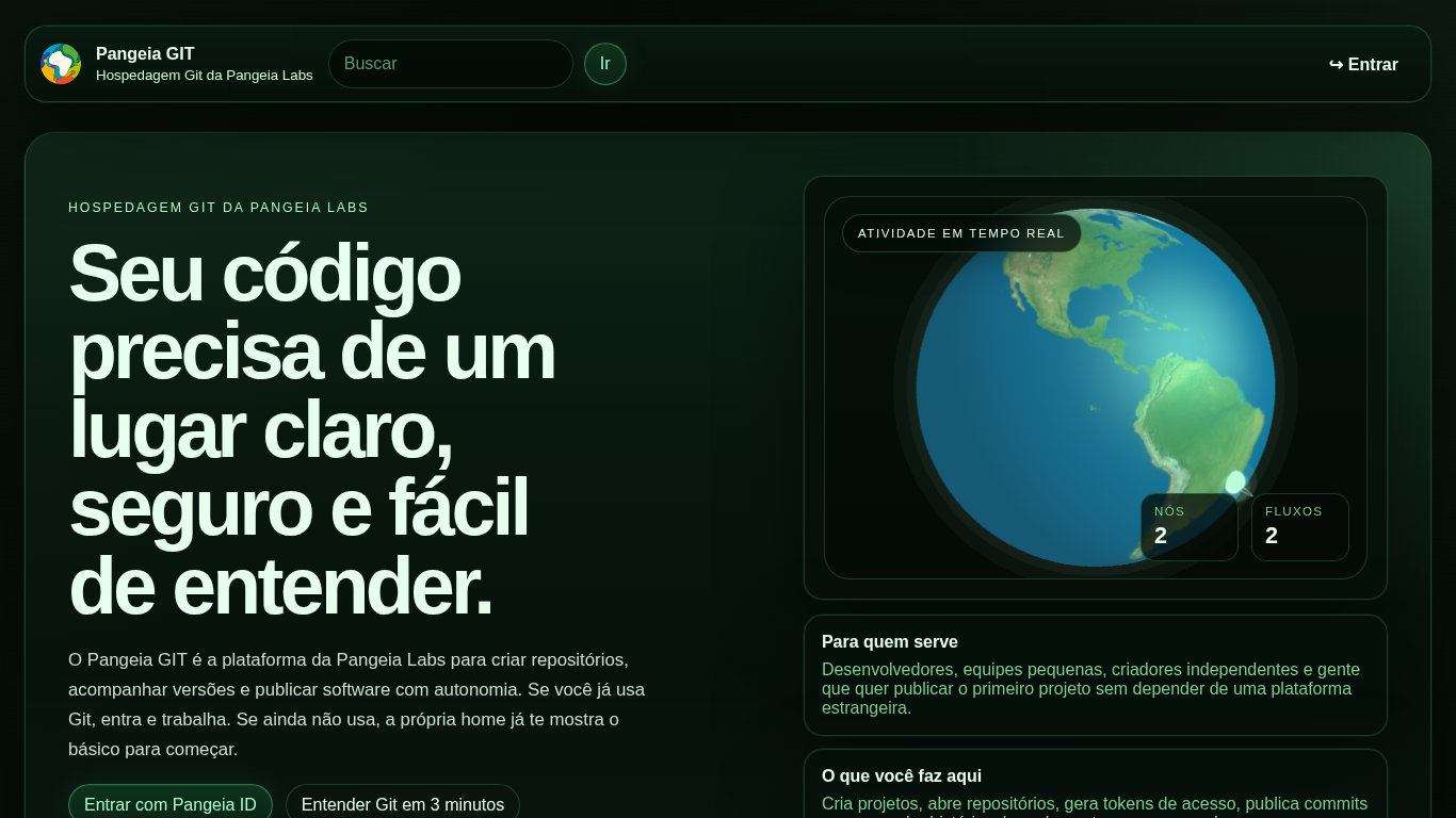 Preview do site Pangeia GIT (Alternativa brasileira ao GitHub)