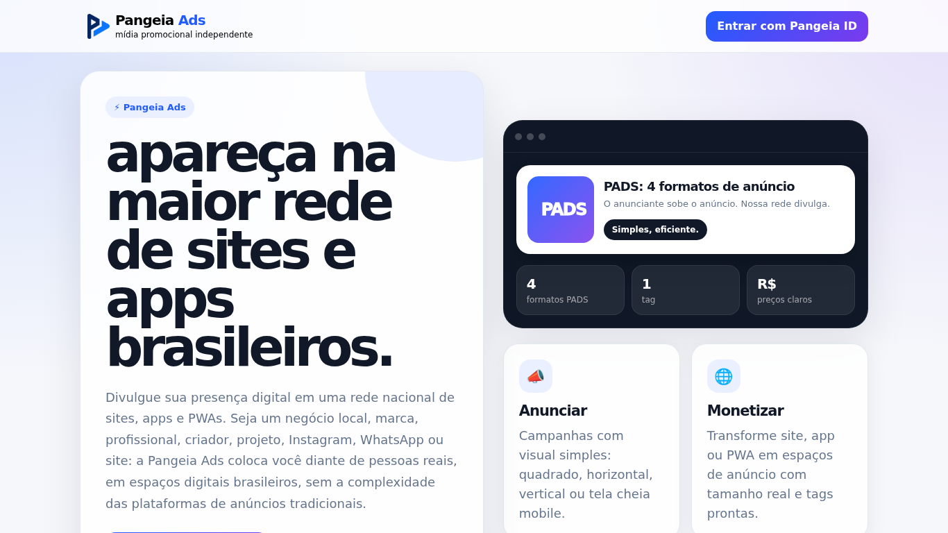 Preview do site Pangeia Ads (Alternativa brasileira ao Google Ads)