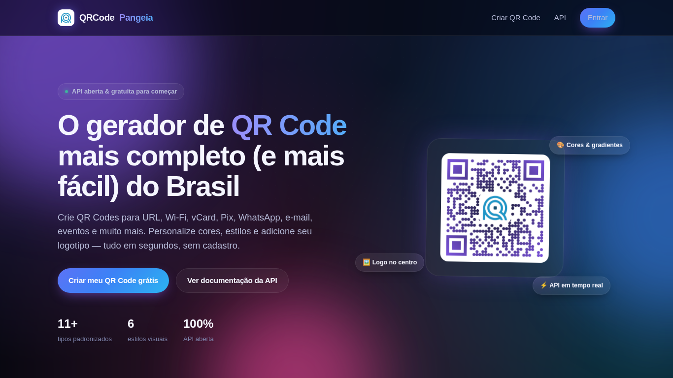 Preview do site Pangeia QRCODE