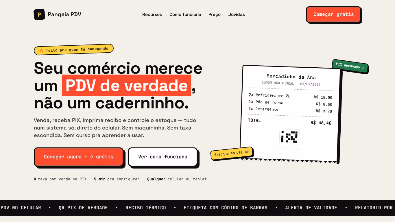 Preview do site Pangeia PDV (Ponto de Venda / Caixa)